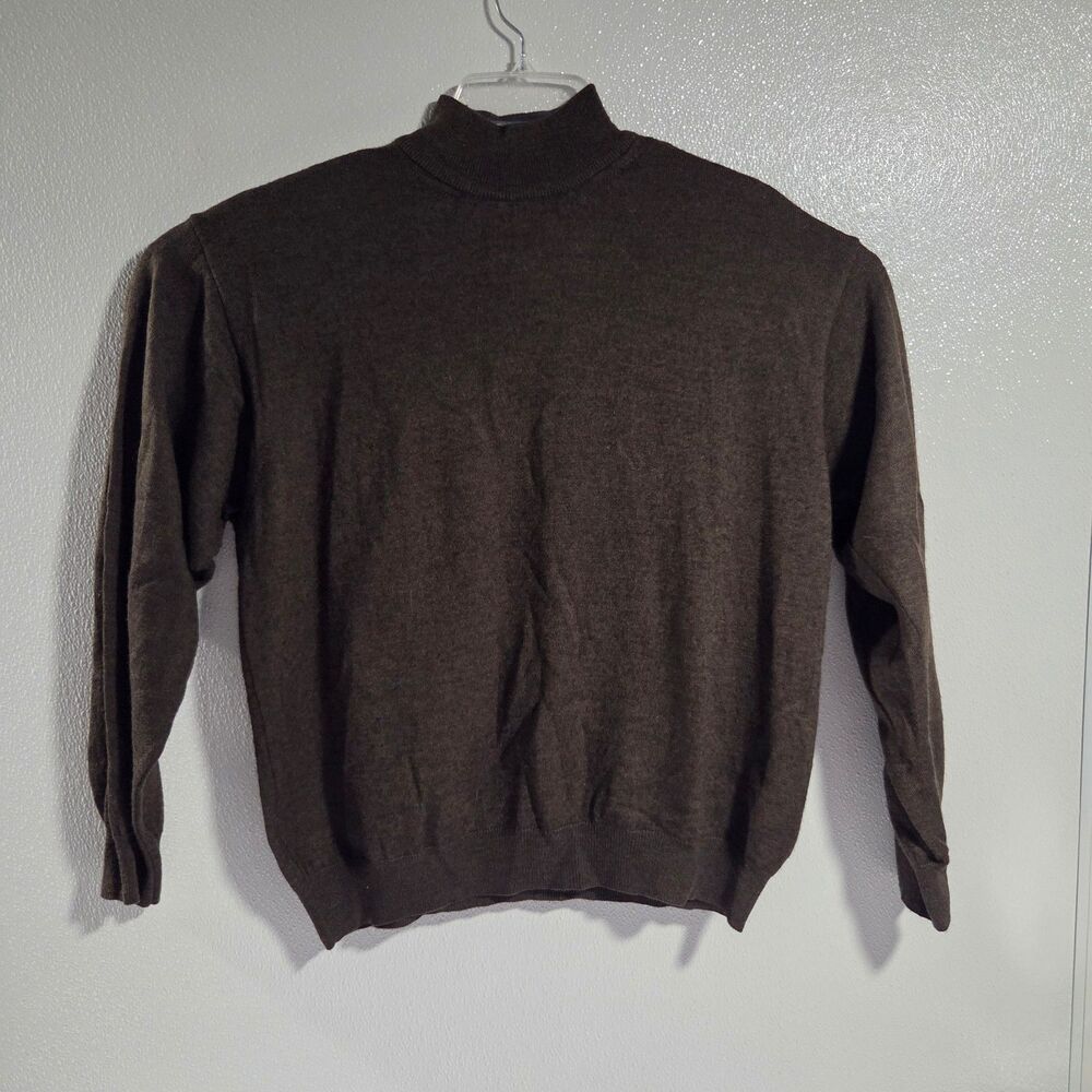 Visitor Poeta Moda Men's Sweater Merino Wool Blend Made In Italy Brown Mock L